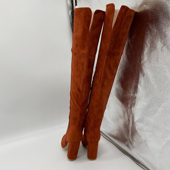 Brown Pointy Toe Chunky Long Boots Heels Pump Pull - Picture 4 of 11